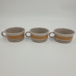 Pottery Craft Soup Mug Set Of 3 #458 USA Made Tan Brown Speckled Stripe MCM